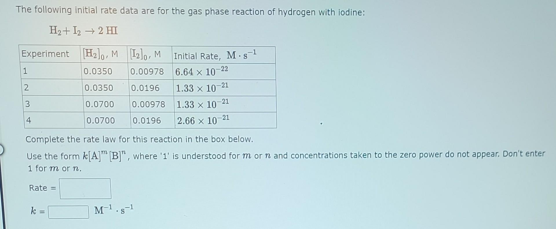 The following initial rate data are for the gas phase reaction