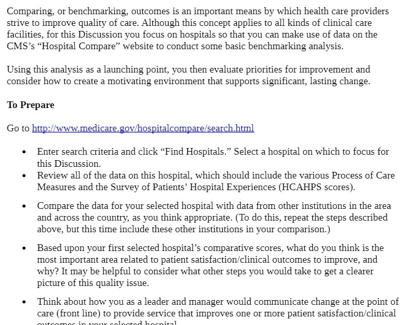 Comparing, or benchmarking, outcomes is an important means by which health