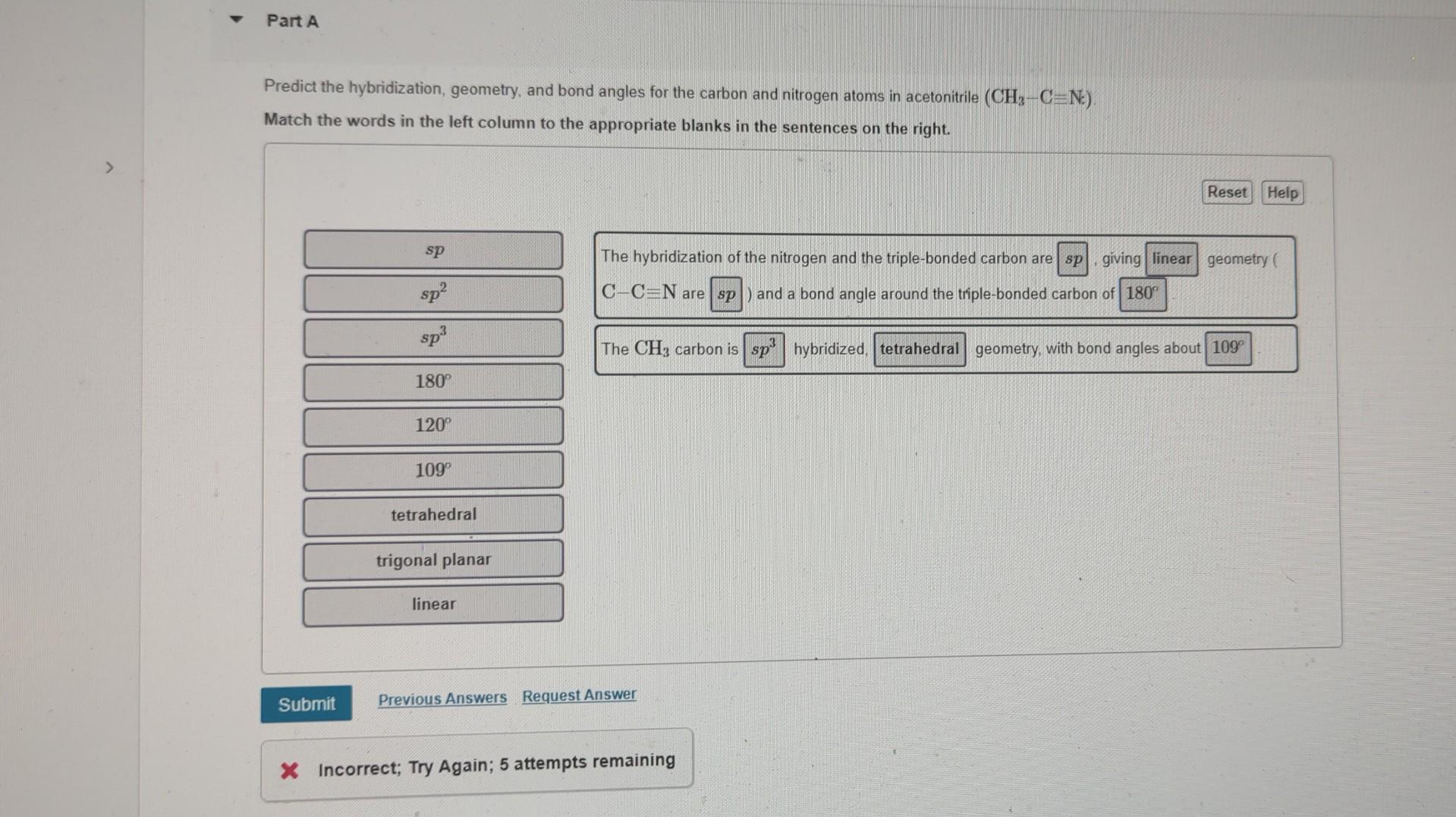 Predict the hybridization, geometry, and bond angles for the carbon and
