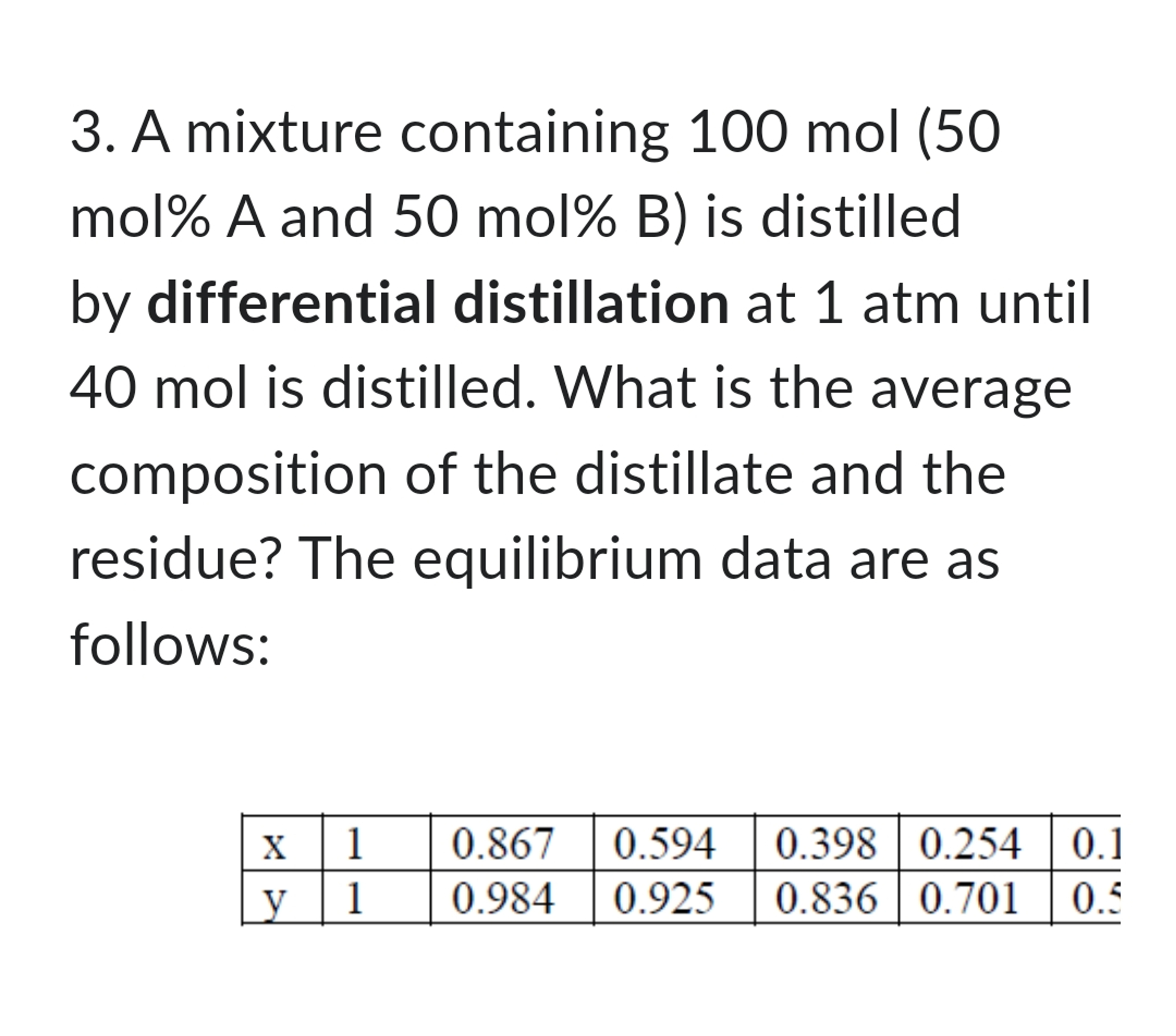  A mixture containing 100mol (50 mol% A and 50 mol% B)