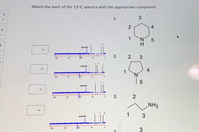 the each of the 13C spectra with the appropriate compound. 1. 2.