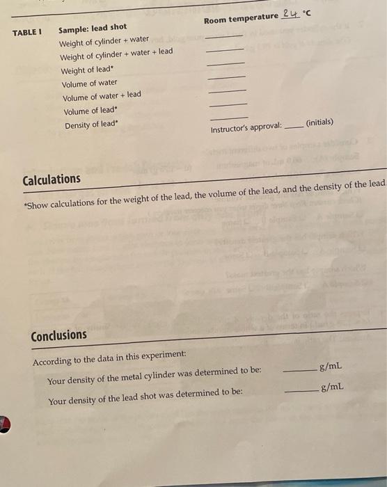 lab6 TABLE I Sample: lead shot Room temperature 24C Weight of cylinder
