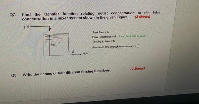  Q7. Find the transfer function relating outlet concentration to the intet