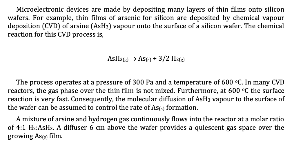  a) Develop a model to predict the diffusion-limited flux of arsine