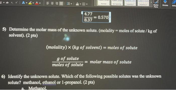 t-butanol mixture on 4) Determine the molality (m) of the solution using