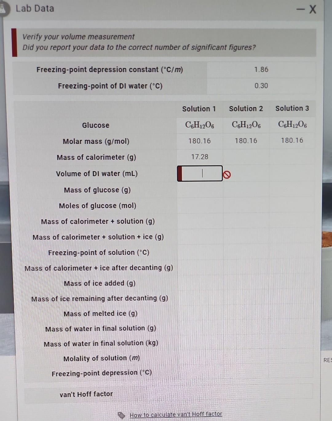  Lab Data Verify your volume measurement Did you report your data