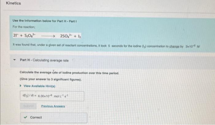  Use the Information below for Part H - Part I For
