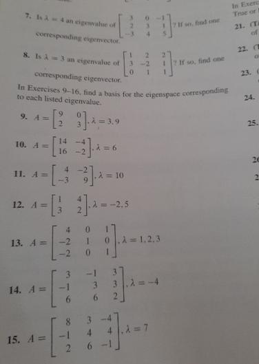  in Exert Traect correiponding oigenvector. 8. Is x=3 an eigenvalue of