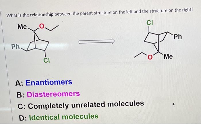 on the left and the structure on the right? A: Enantiomers B: