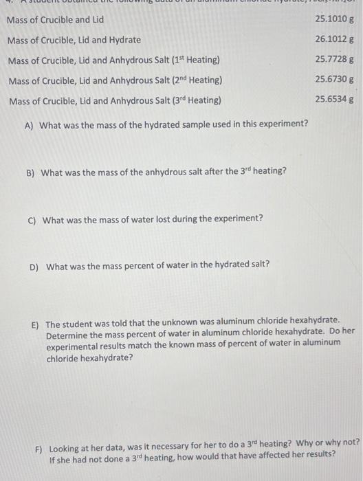 anhydrous salt (2nd heating) 5.-Mass of crucible, cover and anhydrous salt 13-
