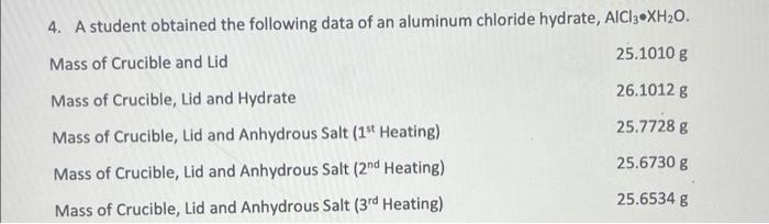 heating, if necessary) Calculations Show your work for all calculations in Trial