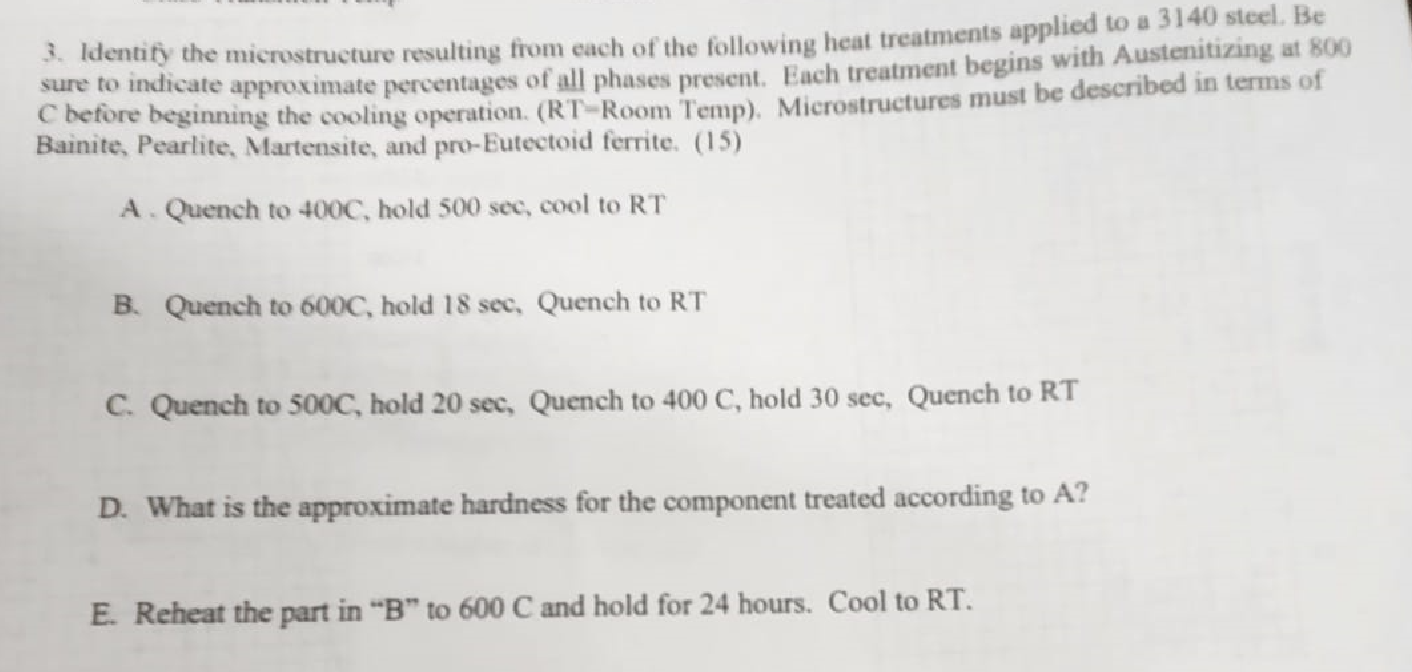 It first says 1. Identify the microstructure resulting from each of the