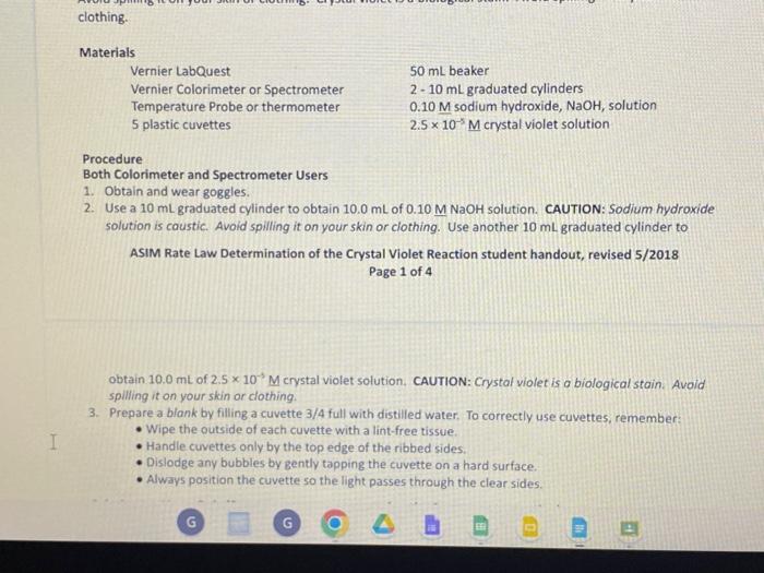to the concentration of crystal violet? Explain. 2. Calculate the rate constant,