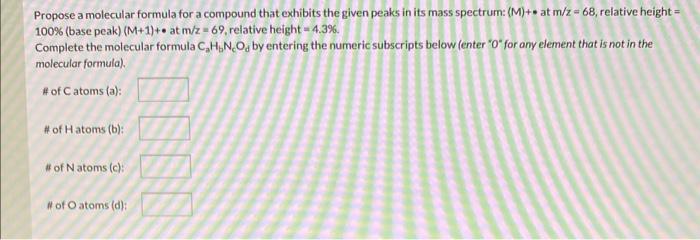 that exhibits the given peaks in its mass spectrum: (M)+ at m/z=72,
