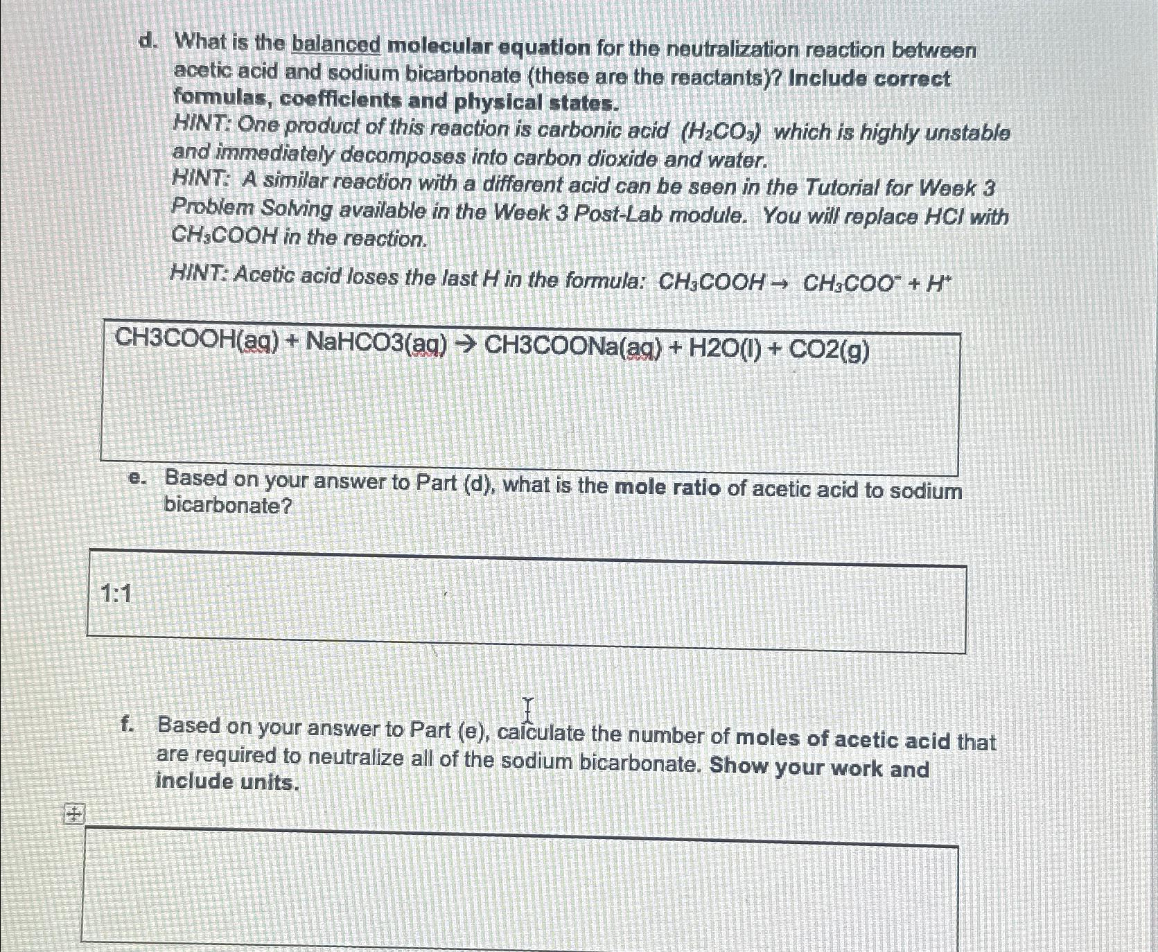  d. What is the balanced molecular equation for the neutralization reaction