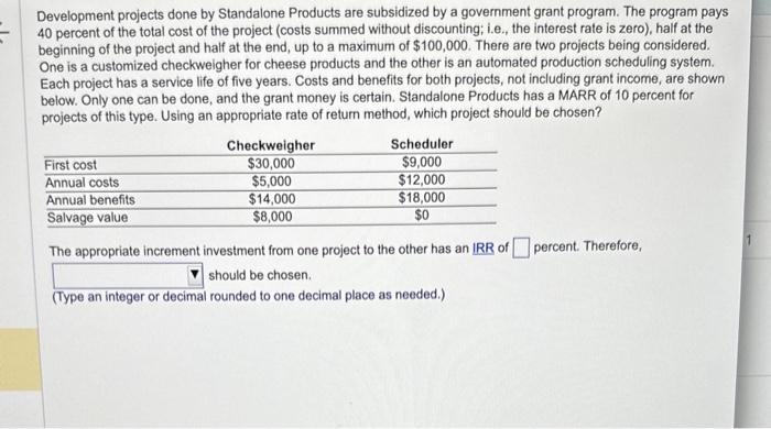  Development projects done by Standalone Products are subsidized by a government