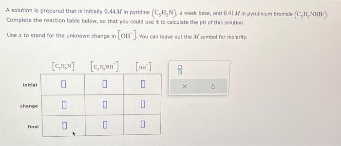  A solution is prepared that is initially 0.44M in pyridine (C5H5N),