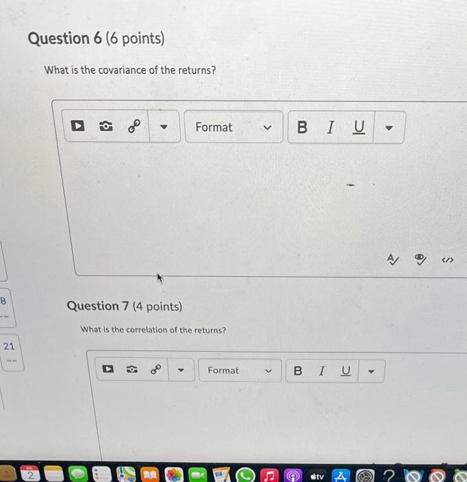 expected return of each asset. Format 2 A 15 Question 3 (4