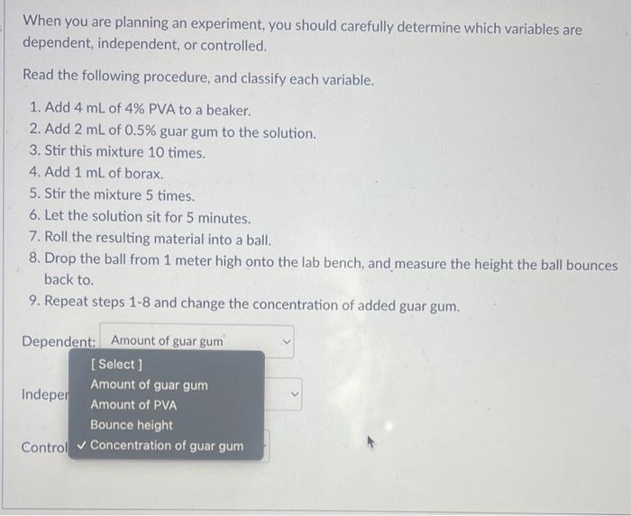 example student procedure below, and select everything that is missing. What would