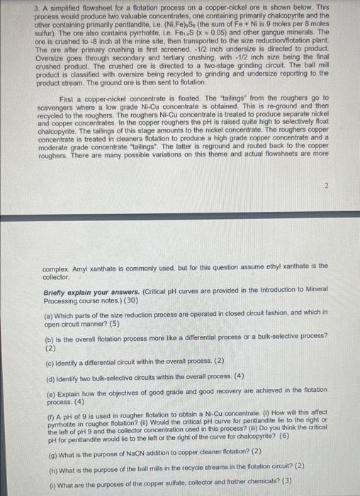  3. A simplified flowsheet for a flotation process on a copper-nickel