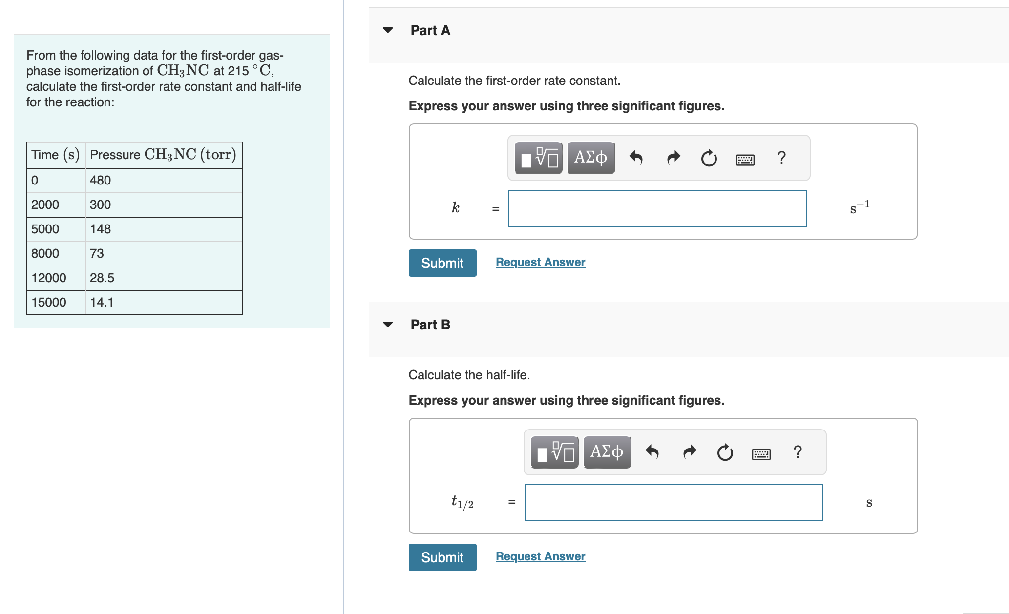  Part A From the following data for the first-order gas- phase
