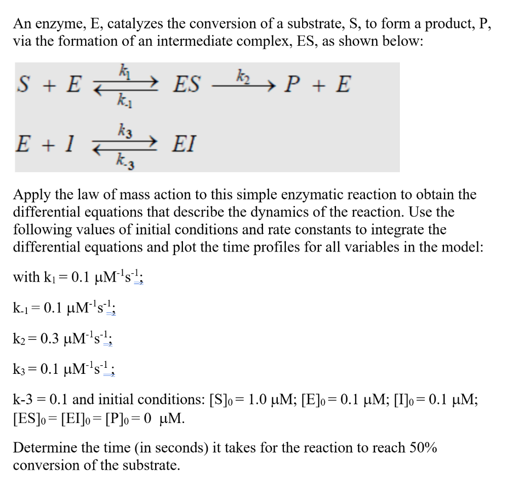 Please provide answer using MATLAB code An enzyme, E, catalyzes the conversion