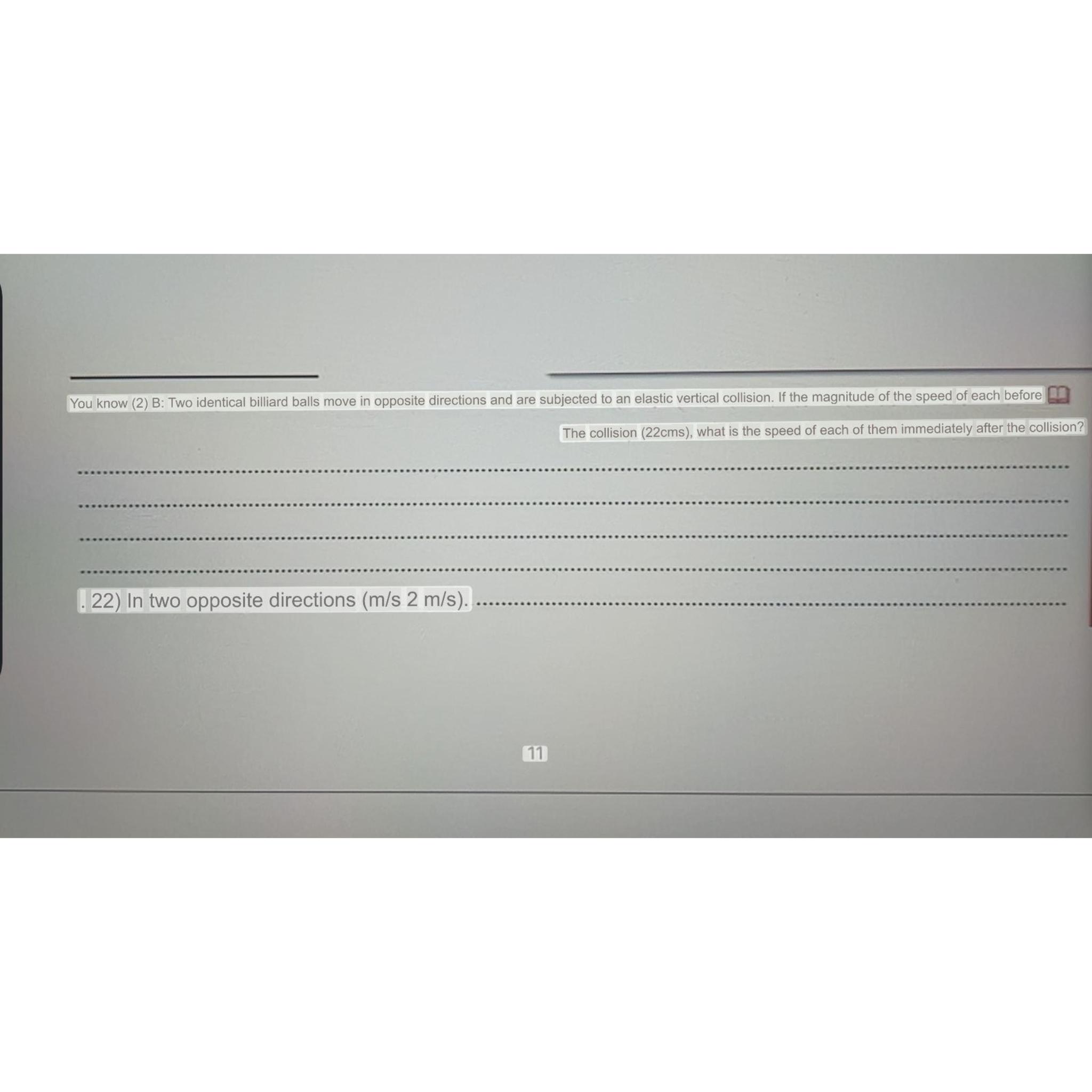  You know (2) B: Two identical billiard balls move in opposite