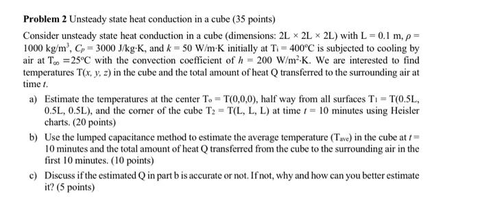  Problem 2 Unsteady state heat conduction in a cube (35 points)