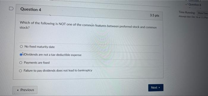  - Question & D Question 4 3.5 pts Time Running A