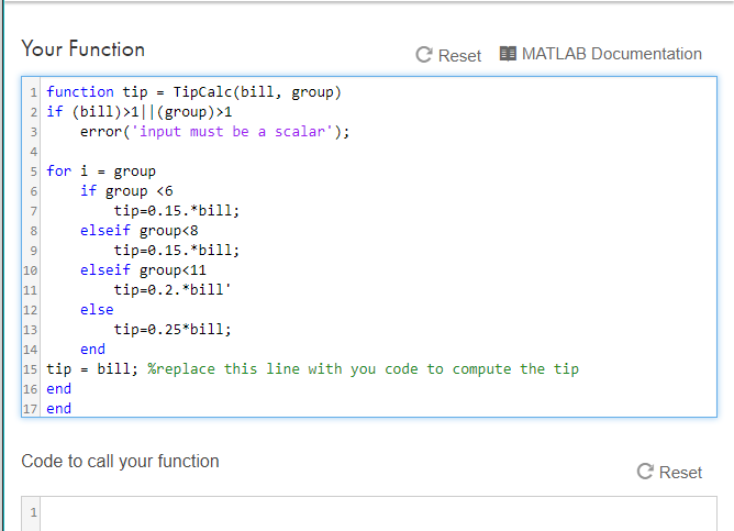 I am getting an error for the error('input must be a scalar')