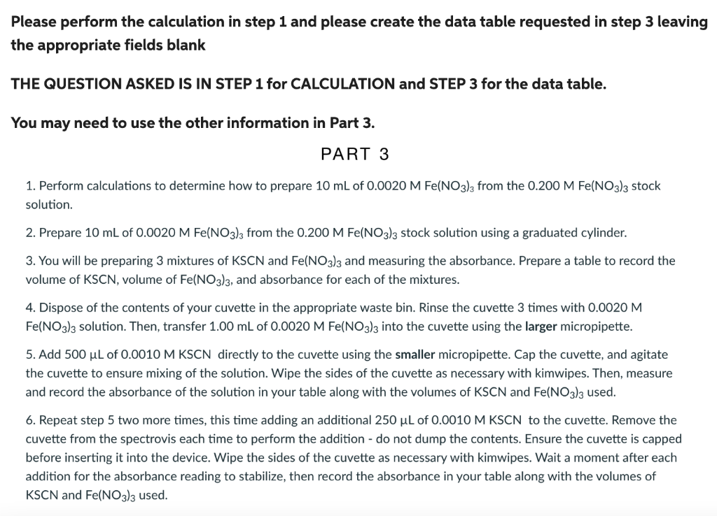  Please perform the calculation in step 1 and please create the