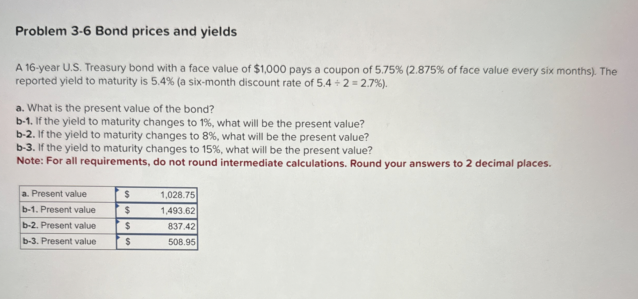  Problem 3-6 Bond prices and yields A 16-year U.S. Treasury bond