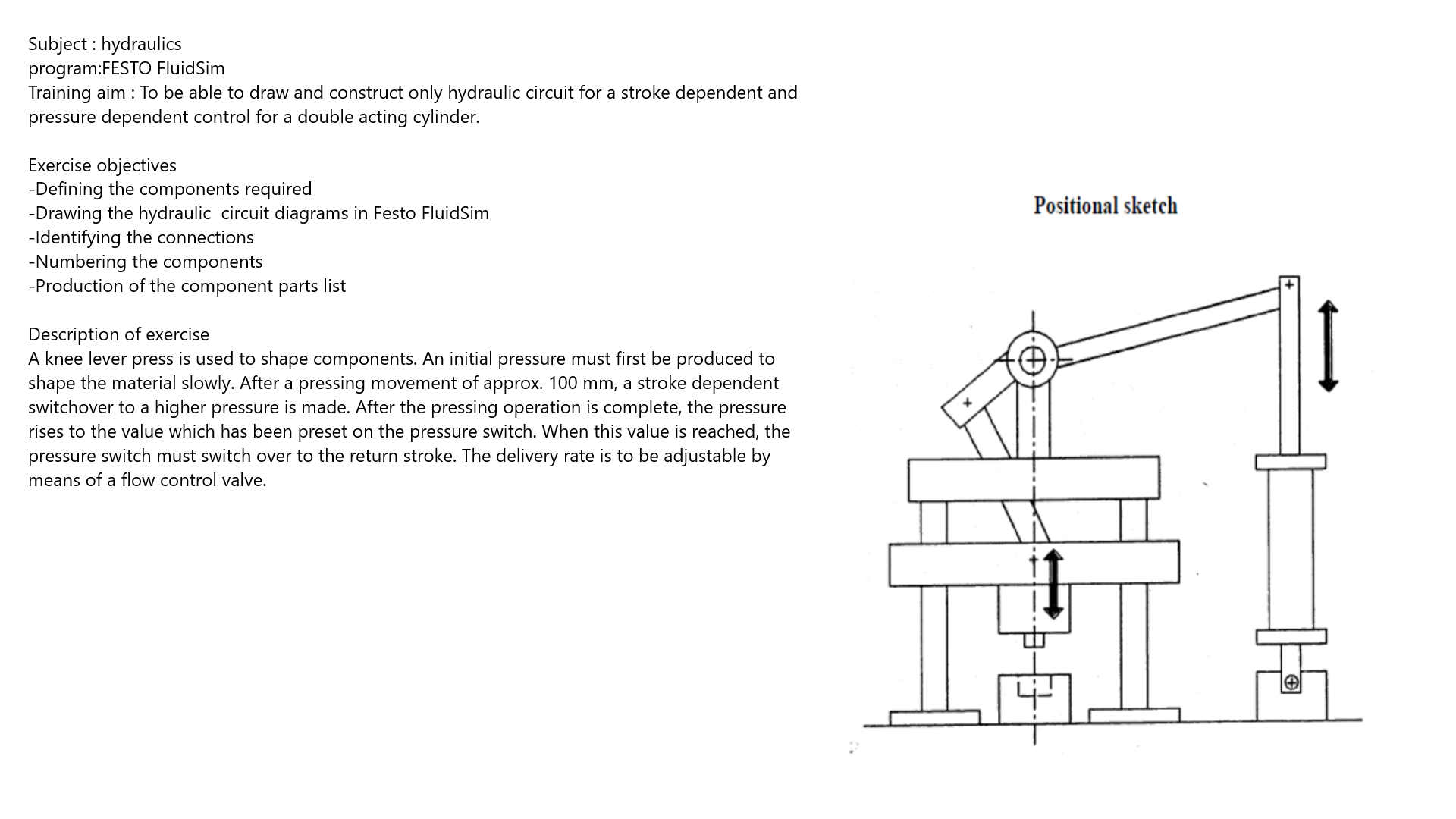  Subject : hydraulics program:FESTO FluidSim Training aim : To be able