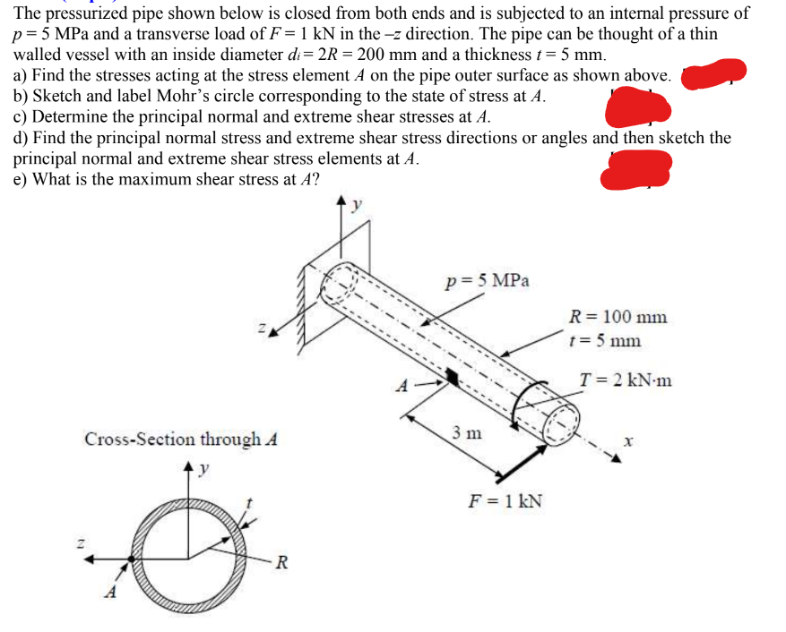  The pressurized pipe shown below is closed from both ends and