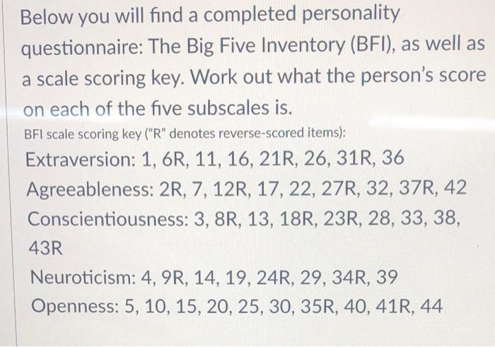  1. What is the person's Extraversion score? 2. What is the