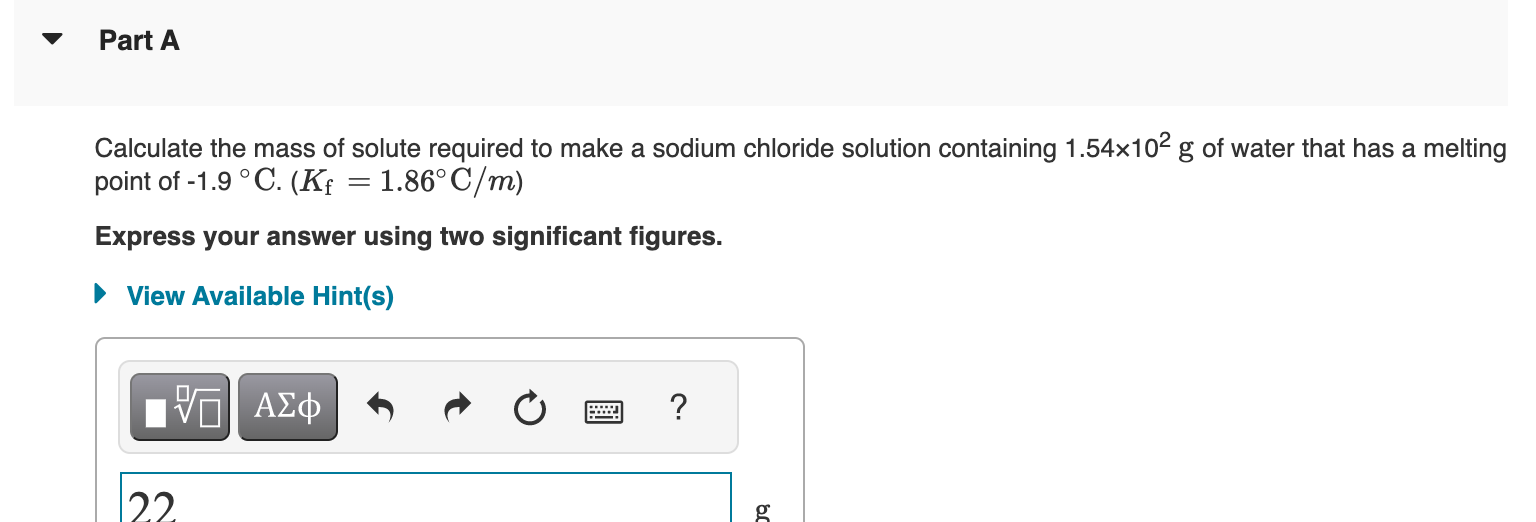 mass of solute required to make each aqueous solution. Van't Hoff factors