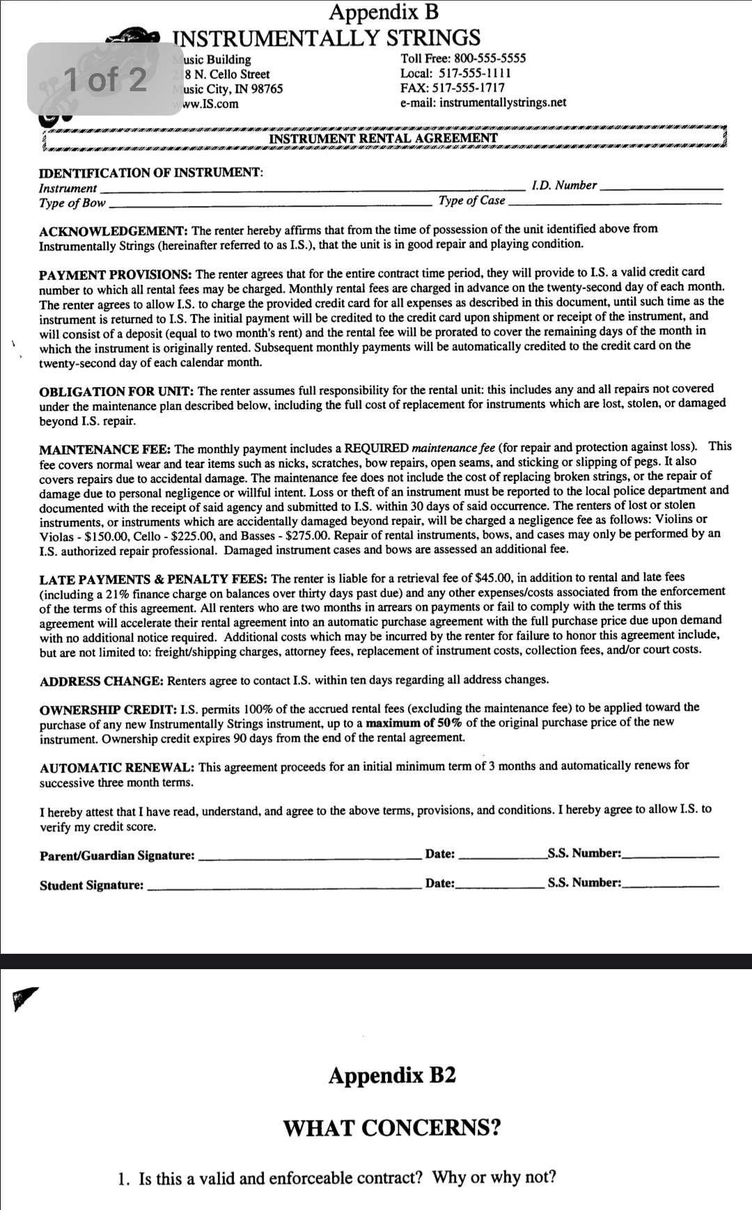  Appendix B ~2a INSTRUMENTALLY STRINGS usic Building Toll Free: 800-555-5555 1