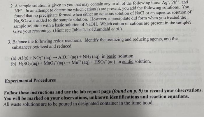  2. A sample solution is given to you that may contain