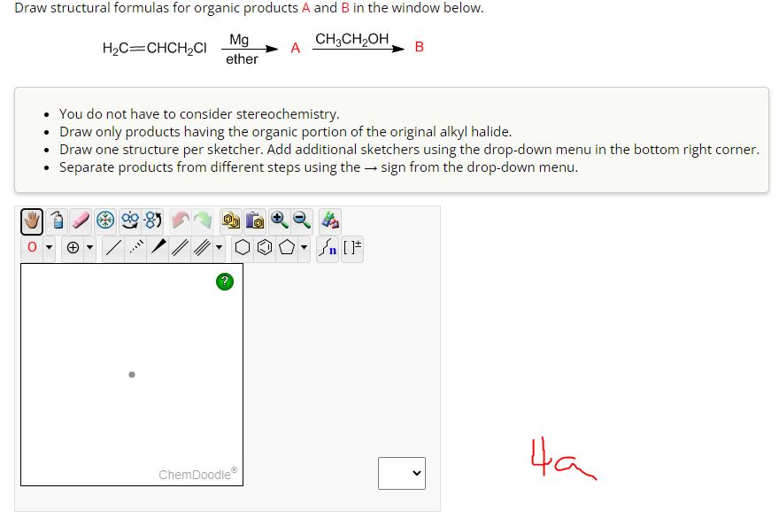  Draw structural formulas for organic products A and B in the