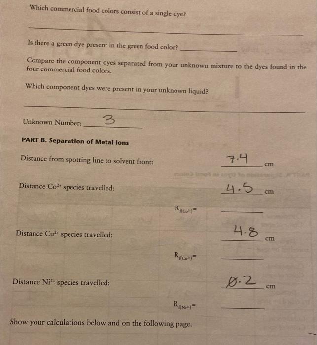 for the Part A chart they are in cm. PART A. Separation
