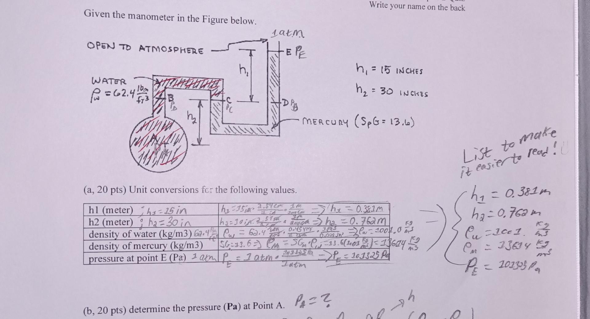  solve for PA please! Write your name on the back Given