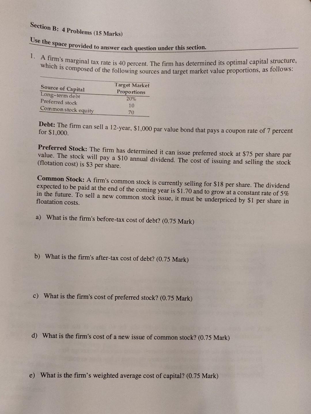  Section B: 4 Problems (15 Marks) Use the space provided to