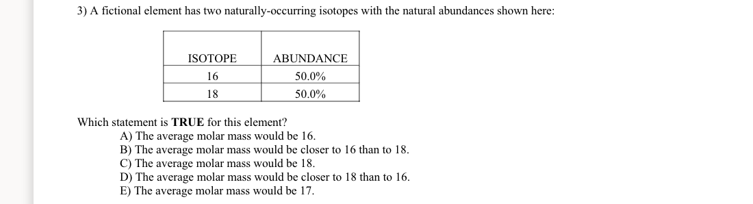 Which statement is TRUE for this element? A) The average molar