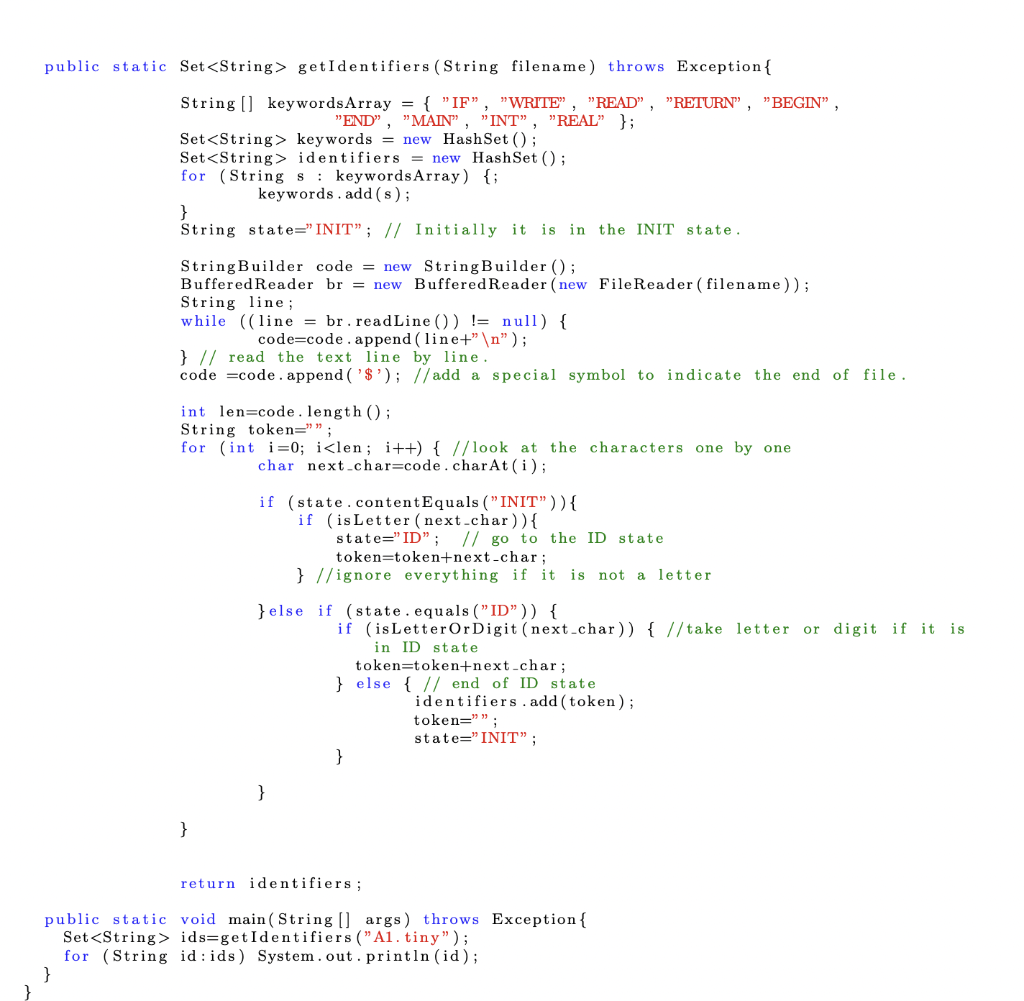 = new HashSet(); String state="INIT"; // Initially it is in the INIT