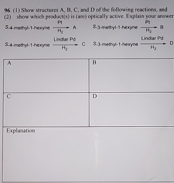  (1) Show structures A, B, C, and D of the following