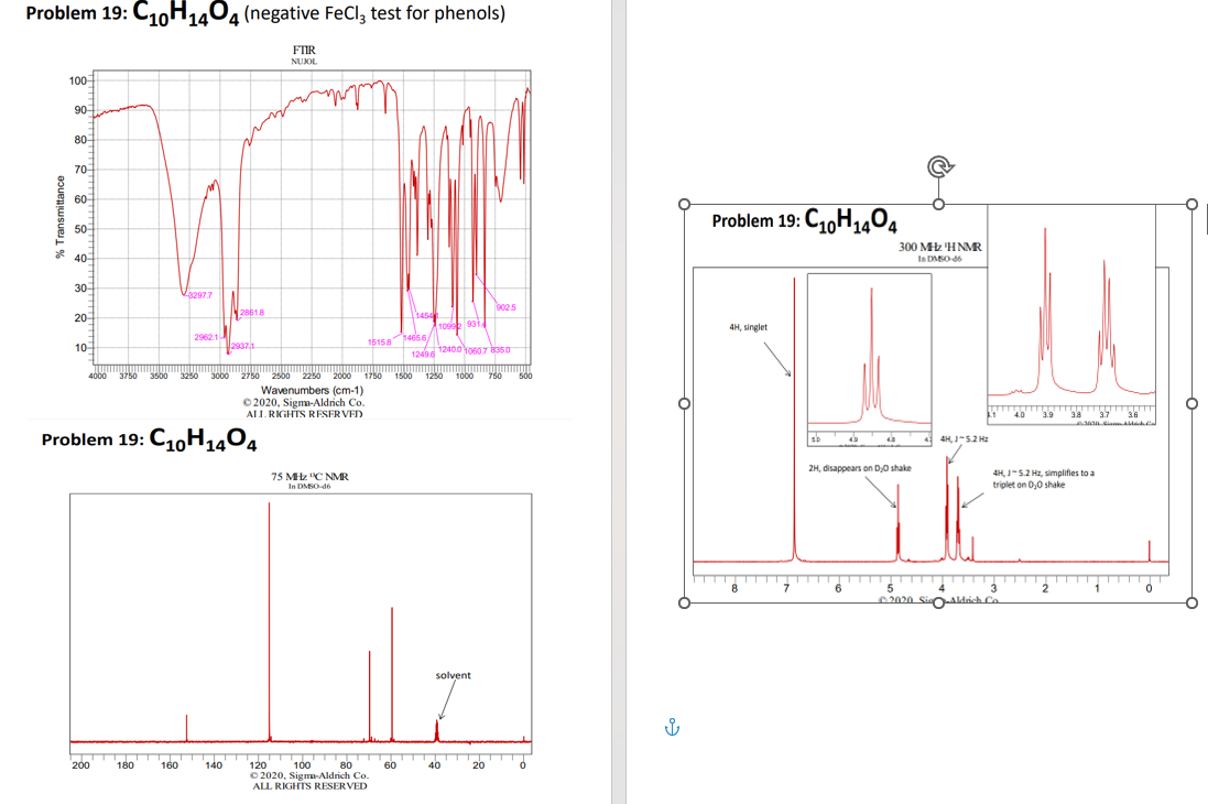 Problem 19: C10H14O4(negative FeCl3 test for phenols) Problem 19: C10H14O4 iI