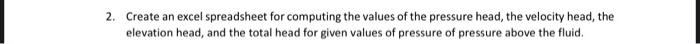  2. Create an excel spreadsheet for computing the values of the