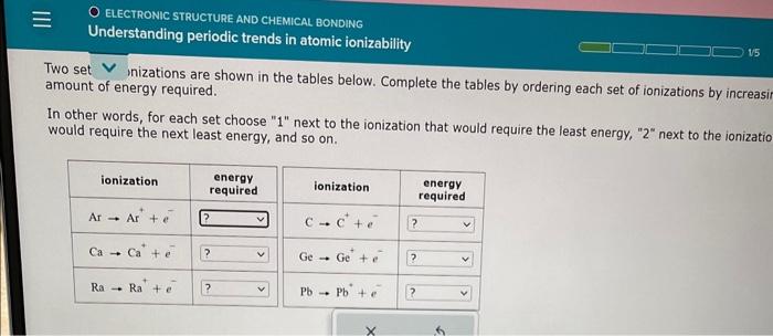  Two set V inizations are shown in the tables below. Complete