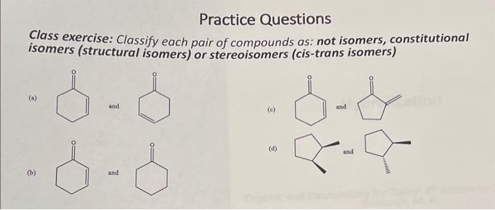 Classify each pair of compounds as: not isomers, constitutional isomers (structural isomers)