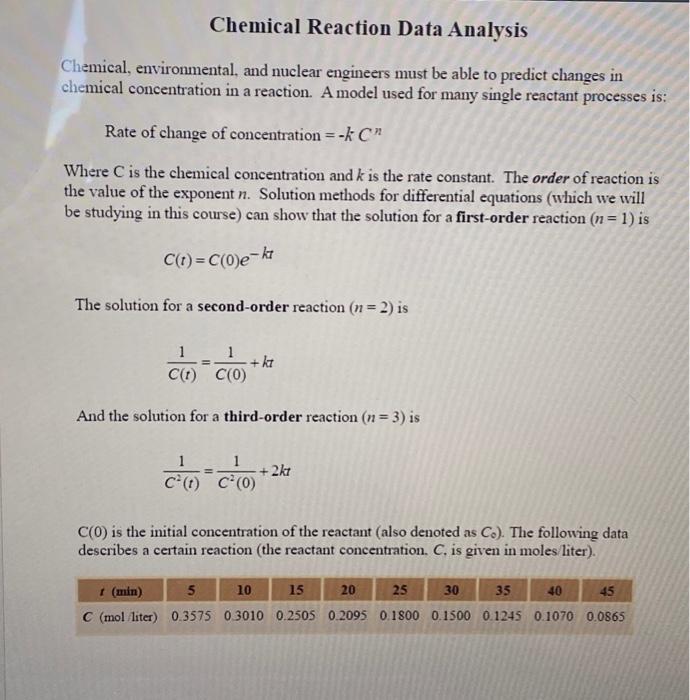 USING MATLAB: can you answer and explain please and thank you Chemical,